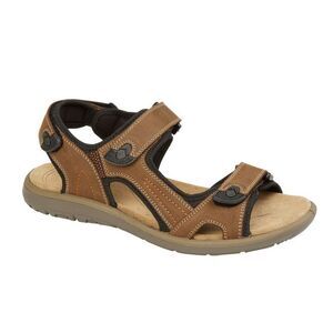 Roamers Mens Triple Strap Leather Touch Fastening Sports Sandals / Brown